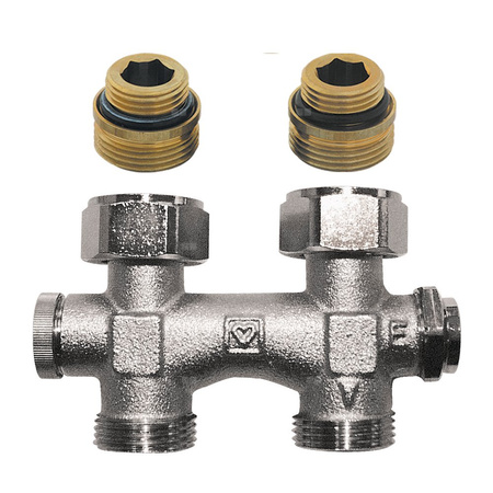 Moduł przyłączeniowy prosty HERZ 3000 (3066) nyple mosiądz (niklowanie) 1/2'' x 3/4'', rozstaw 50 mm do grzejników