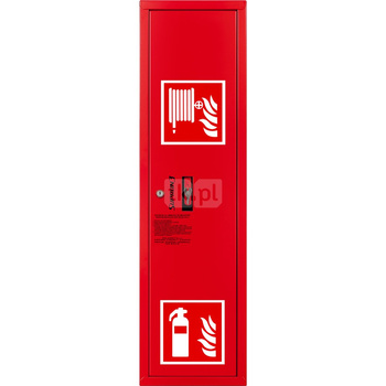 Hydrant DN52 zawieszany boczny z koszem, z miejscem na gaśnicę, wąż 15m, zamek patent, RAL 3000 lewy