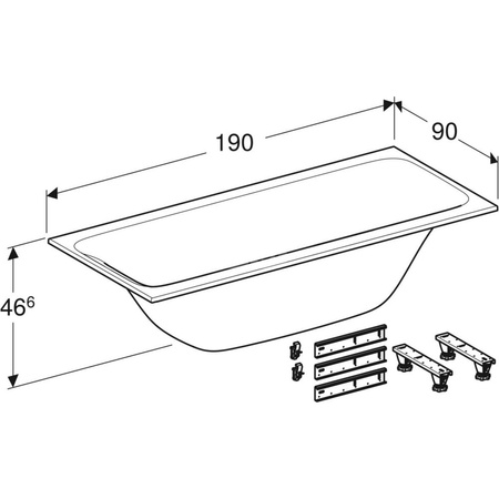 Wanna prostokątna Tawa 190x90, duo, slim, z nogami montażowymi