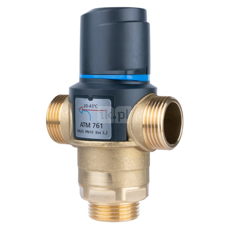 Zawór regulacyjny termostatyczny do wody ciepłej AFRISO ATM 761 mosiądz GZ 1'', DN 20, zakres temp. 20-43'C, Kvs 3.2 m3/h, maksymalna temperatura 90'C, maksymane ciśnienie 10 bar