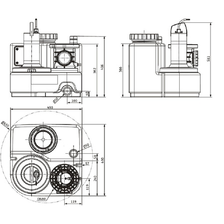 Pompa do ścieków WILO DrainLift SANI-S.11T/3 50 Hz / 1.9 m³/h / 1.03 W