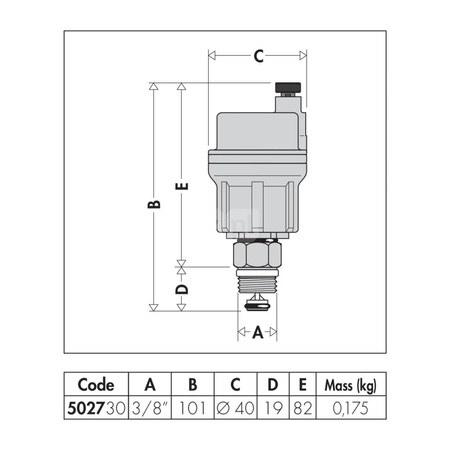 ROBOCAL - Automatyczny zawór odpowietrzający, z zaworem stopowym. Upust pionowy 3/8" GZ