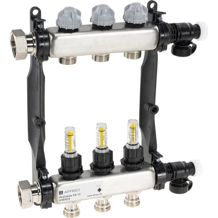 Rozdzielacz do ogrzewania podłogowego AFRISO ProCalida VA 1C 3-obieg. stal nierdzewna GZ 1'' x Euroconus 3/4''