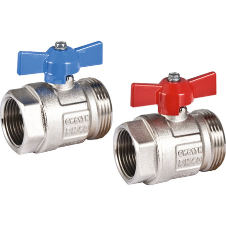 Zawór kulowy GEBERIT Volex - Zestaw 1'' x 1 1/4'' gw x gz, uchwyt: motylek (czerwony i niebieski)