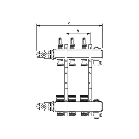 Rozdzielacz do ogrzewania podłogowego TECE floor 2-obieg. mosiądz 1'' x eurocono 3/4'' + przepływomierz + zawór napełn/spust + odpowietrznik + zawór przy przyłączu