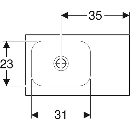 Umywalka GEBERIT iCon Light prostokątna, biała, 530mm, bez otworu na baterię, bez odpływu przelewowego, półka z prawej