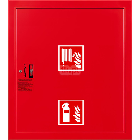 Hydrant DN25 wnękowy z miejscem na gaśnicę pod zwijadłem, wąż 30 m, zamek patent, RAL 3000