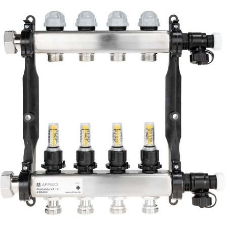 Rozdzielacz do ogrzewania podłogowego AFRISO ProCalida VA 1C 4-obieg. stal nierdzewna GZ 1'' x Euroconus 3/4''