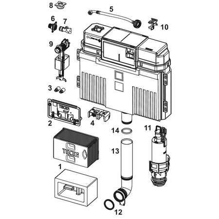 Spłuczka podtynkowaTECETECE, 528 x 475 x 143 mm, uruchamiana od przodu, z kolanem odpływowym 269mm
