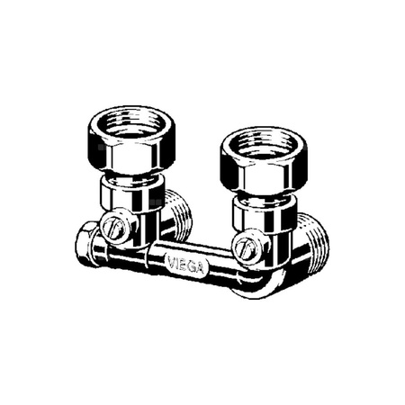 Moduł przyłączeniowy VIEGA 1097.0 mosiądz (niklowanie) 3/4'' zewnętrzne x 3/4'' Eurokonus, rozstaw 50 mm do grzejników