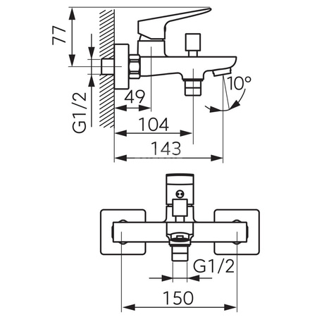 Bateria wannowa ścienna FERRO VITTO VerdeLine, kolor chrom