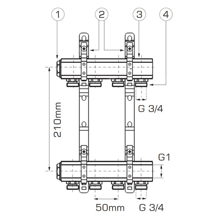 Rozdzielacz do ogrzewania podłogowego FERRO RPN10 10-obieg. mosiądz gw 1'' x gz 3/4''