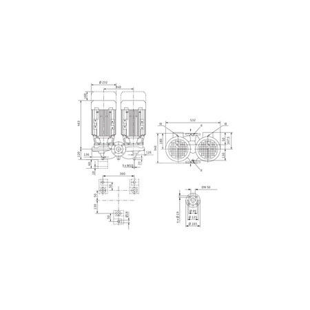 Pompa obiegowa WILO VeroTwin-DPL 50/155-4/2-IE3 typu in-line z silnikiem znormalizowanym 50 Hz, moc silnika 4kW 7.4 A 2900 obr/min, wlot Kołnierz DN 50