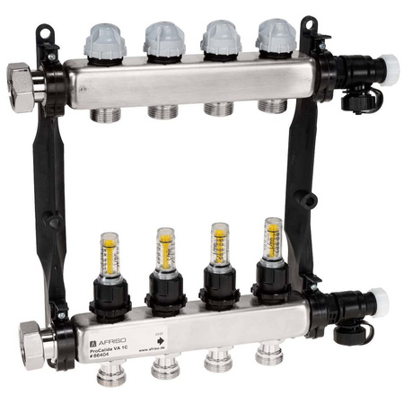 Rozdzielacz do ogrzewania podłogowego AFRISO ProCalida VA 1C 4-obieg. stal nierdzewna GZ 1'' x Euroconus 3/4''