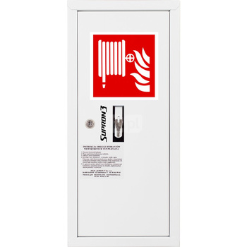 Hydrant DN52 zawieszany boczny z koszem, wąż 15m, zamek patent, RAL 9003 prawy