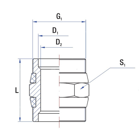 Nypel RUMET mosiądz 1'' x 1'' (GZ x GZ), z uszczelką
