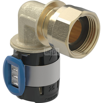 Kolano 90' GEBERIT FlowFit, brąz krzemowy bezołowiowy, 1/2'' x 26 mm (nakrętka x łącznik zaprasowywany)