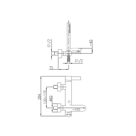 Bateria wannowa ścienna KFA Armatura MALACHIT, kolor chrom