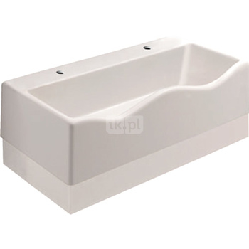 Umywalka GEBERIT Bambini 2-stanowiskowa prostokątna, biała, 900mm, otwór na baterię z lewej i prawy, bez odpływu przelewowego, półka od ściany