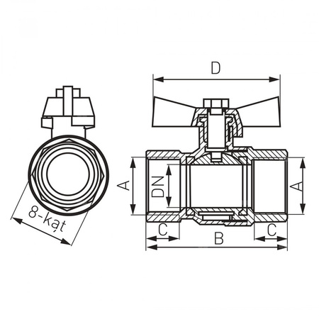 Zawór kulowy FERRO Herkules typ V17 1/2'' GW, uchwyt: motylek