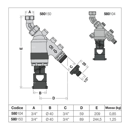 Izolator przepływów zwrotnych ze strefą obniżonego ciśnienia z możliwością nadzoru. Dn 20. Typu BA Ze złączką do zaworu czerpaln