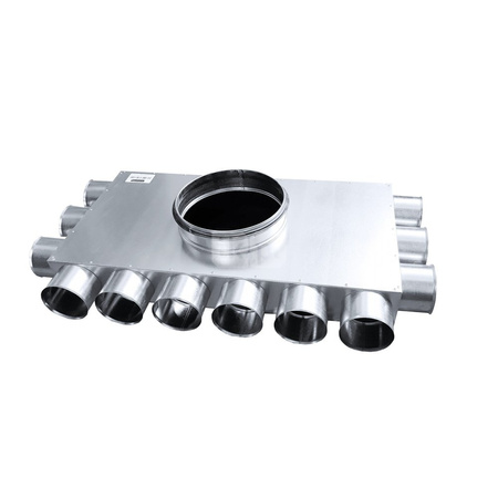 Rozdzielacz TopFlex Metal kątowy jednorzędowy z izolacją wewnętrzną DN200/przyłącza 12 x DN75 (3+6+3)