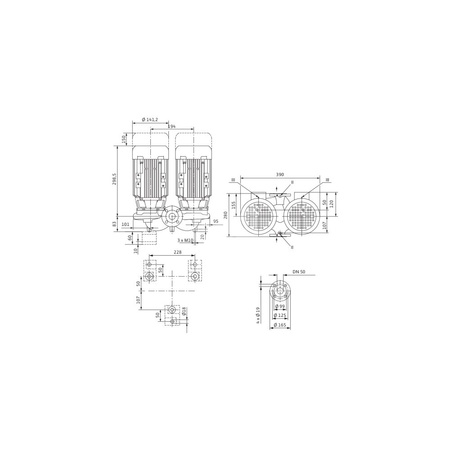 Pompa obiegowa WILO VeroTwin-DPL 50/105-0,12/4 typu in-line z silnikiem znormalizowanym 50 Hz, moc silnika 0.12kW 0.34 A 1500 obr/min, wlot Kołnierz DN 50