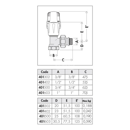 Kątowy zawór grzejnikowy do rur stalowych 1/2"