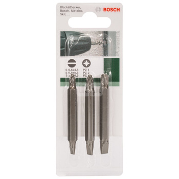 3-częściowy zestaw podwójnych końcówek wkręcających do śrub z rowkiem krzyżowym Pozidriv i do śrub rowkiem podłużnym (PZ, S) S0,