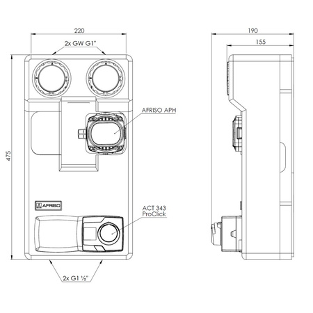 Grupa pompowa AFRISO PrimoTherm 180-2 AP DN 25 3-WM-R Vario GZ x GW 1 1/2'' x 1'', z zaworem mieszającym, z izolacją, z pompą obiegową