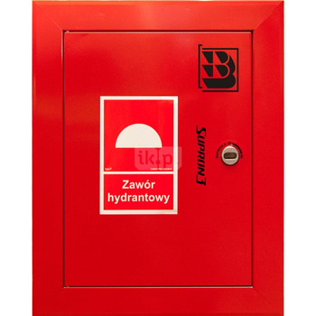 Zawór hydrantowy pożarowy typ ZH-52 wraz z obudową. Obudowa 400 wnękowa. Znak B, zamek OTS, kolor RAL3000