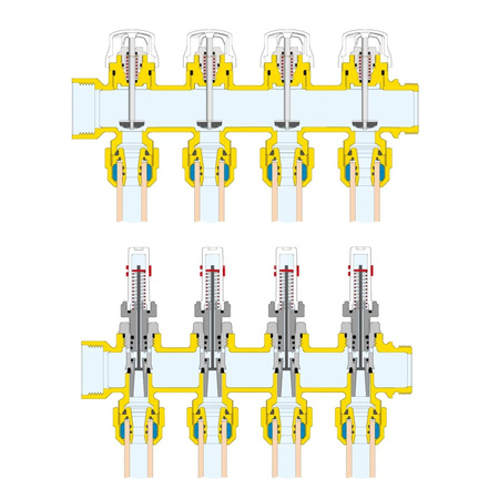 Zespół rozdzielaczy. 1" x 10 wyjść 3/4" GZ