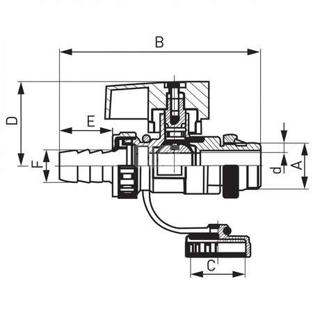 Zawór kulowy FERRO Spustowy z uszczelką 3/4'' GZ, uchwyt: motylek
