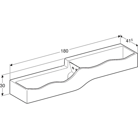 Umywalka GEBERIT Bambini podwójna 4-stanowiskowa prostokątna (rynna, bez elementów dekoracyjnych), biała, 1800mm, bez otworu na baterię, bez odpływu przelewowego, półka od ściany