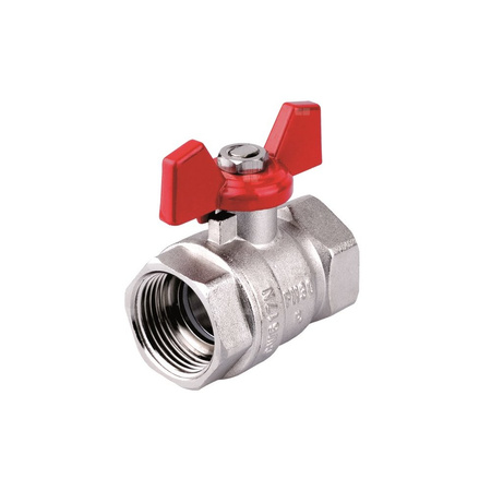 Zawór kulowy PERFEXIM PHA-002 mosiądz niklowany, PN30 1/2'' gw x gw, uchwyt: motylek (czerwony)