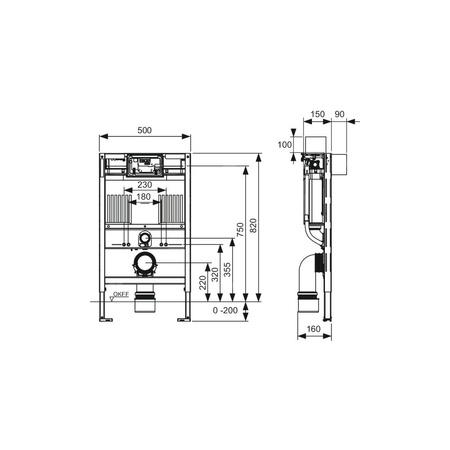 Stelaż podtynkowy do WC TECE profil, 820 x 500 x 150 mm, regulowana wysokość, ze spłuczką