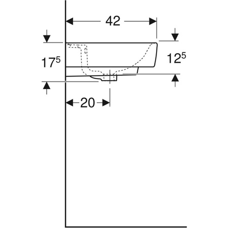 REKORD Umywalka prostokątna 55 cm, z przelewem, z otworem