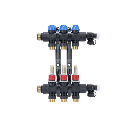 Rozdzielacz do ogrzewania podłogowego AFRISO ProCalida EF1 K 3-obieg. poliamid GZ 1'' x Euroconus 3/4'' + przepływomierz + zawór napełn/spust