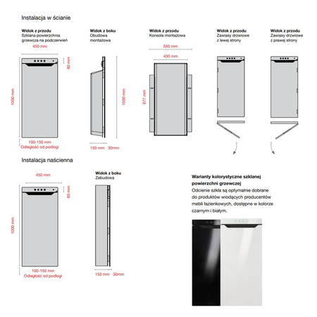 Grzejnik elektryczny ZEHNDER Zenia 1000 x 450 mm, kolor czarny, moc 1000 W