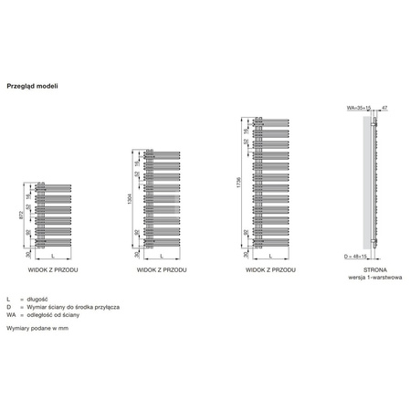Grzejnik drabinkowy ZEHNDER Yucca Asym, wym. 1304 x 378 mm, kolor chrom, moc 308W
