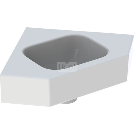 Umywalka GEBERIT iCon sześciokątna (narożna), biała, 460mm, bez otworu na baterię, bez odpływu przelewowego, półki z obu stron