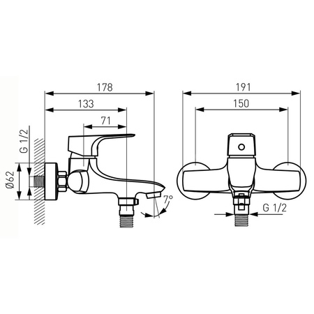 Bateria wannowa ścienna FERRO ALBA, kolor chrom