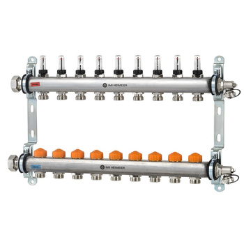 Rozdzielacz ogrzewania podłogowego Dynacon z automatyczną regulacją przepływu 9 obwodów