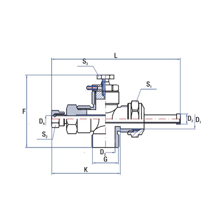 Złącze krzyżowe RUMET z tuleją zanurzeniową Mosiądz 22 mm x 22 mm