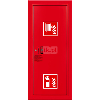 Hydrant DN33 wnękowy boczny z miejscem na gaśnicę, wąż 30m, ocynk fasada, zamek patent, RAL 3000 prawy