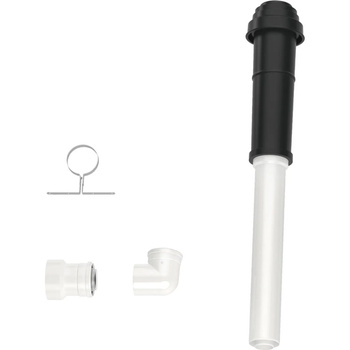 Zestaw podstawowy C33x (2773), pionowy zestaw powietrzno-spalinowy fi60/100koncentryczny,  do podłączenia z tyłu kotła, tworzywo polimerowe PP /stal:kolano fi80, złączka redukcyjna fi80-fi60, przewód prosty fi60/100 L = 1169 mm zakończonyczerpnią powietrz