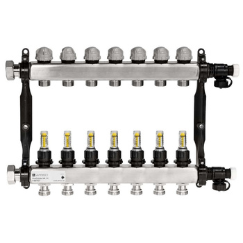 Rozdzielacz do ogrzewania podłogowego AFRISO ProCalida VA 1C 7-obieg. stal nierdzewna GZ 1'' x Euroconus 3/4''
