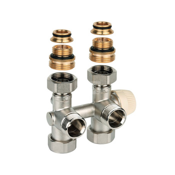 Zawór podwójny Therafix Uniwersal z zespolonym zaworem termostatycznym z wkładką SX, przyłącze grzejnika 3/4" gza., uszczelnienie płaskie plus stożek, w zestawie nypel redukcyjny na 1/2" oraz osłona ozdobna: biała