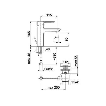 Bateria umywalkowa KFA Armatura AQUAMARYN, chrom, montaż blat / otwór na baterię