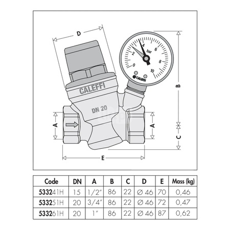 Regulator ciśnienia – wersja skośna, z manometrem 1/2" praca w wysokiej temperaturze
